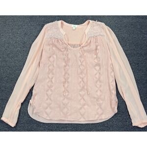 Tiny Anthropologie Blush Pink Boho Lace Blouse Sheer Long Sleeve Top Women S
